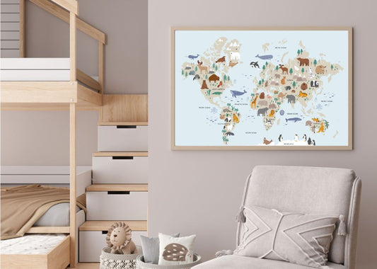 Tablou Harta Zoologică a Lumii pentru Învățare și Decor