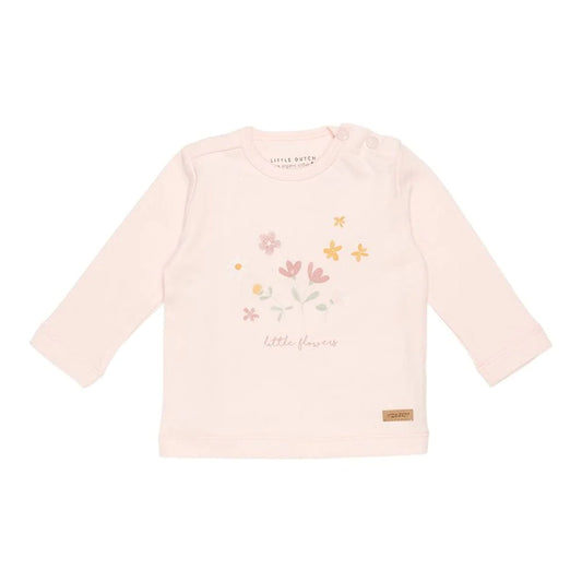 Bluza din Bumbac Organic cu Maneci Flowers Pink - Little Dutch