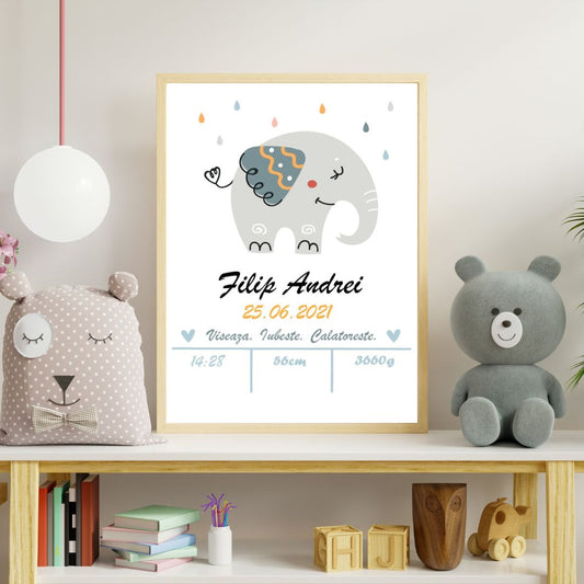 Tablou personalizat copii - Baby elephant pe Panza de Canvas