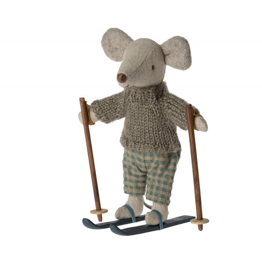 Soricel Maileg Winter Mouse with Ski Set Big Brother