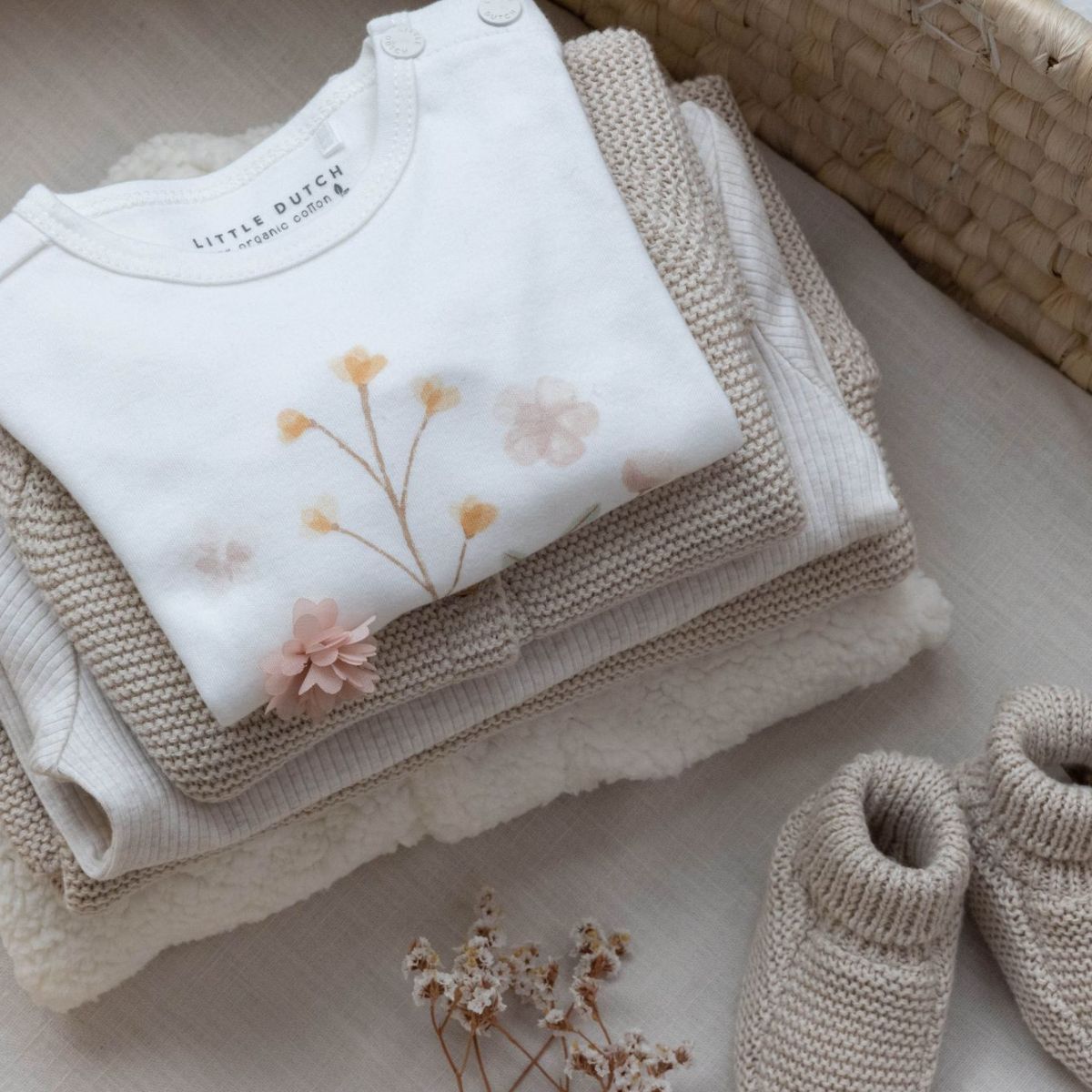 Bluza din Bumbac Organic cu Maneci Flowers White - Little Dutch
