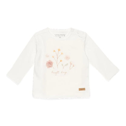 Bluza din Bumbac Organic cu Maneci Flowers White - Little Dutch