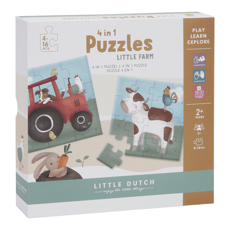 Puzzle 4 in 1 din carton FSC - Little Farm - Little Dutch