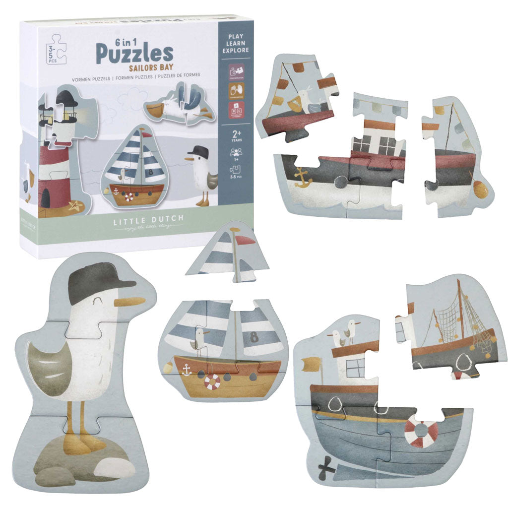 Puzzle 6 in 1 din Carton FSC Sailors Bay - Little Dutch