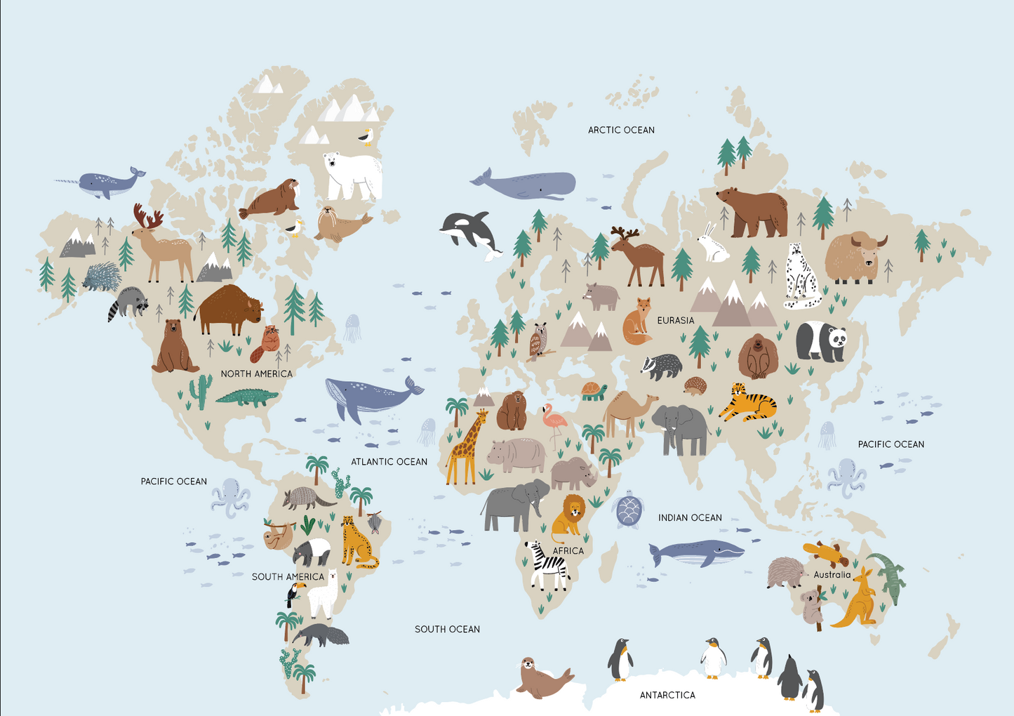Tablou Decorativ Camera Copilului - Harta Zoologică a Lumii