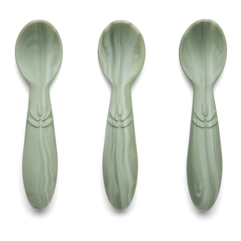 Set 3 Lingurite din Silicon Ella Marble Green Nuuroo