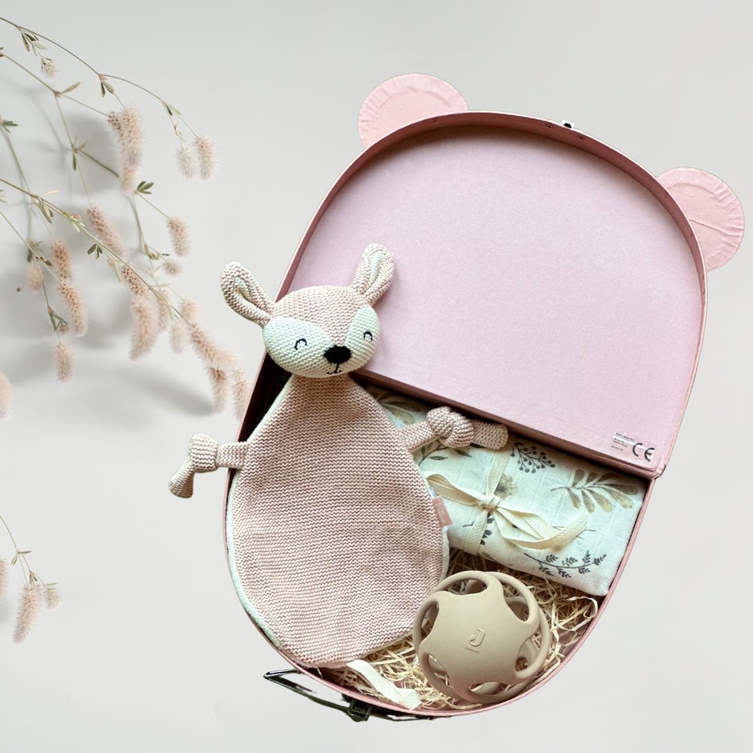 Set Cadou Bebeluși Jollein Wild Flowers Pink în Valiză Decorativă