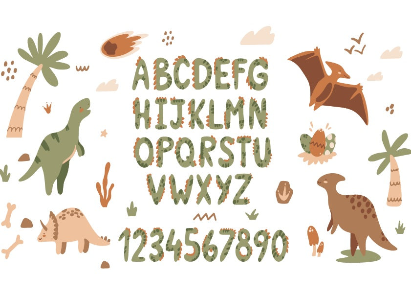 Tablou Decorativ Camera Copilului - Alfabet si numere Dino