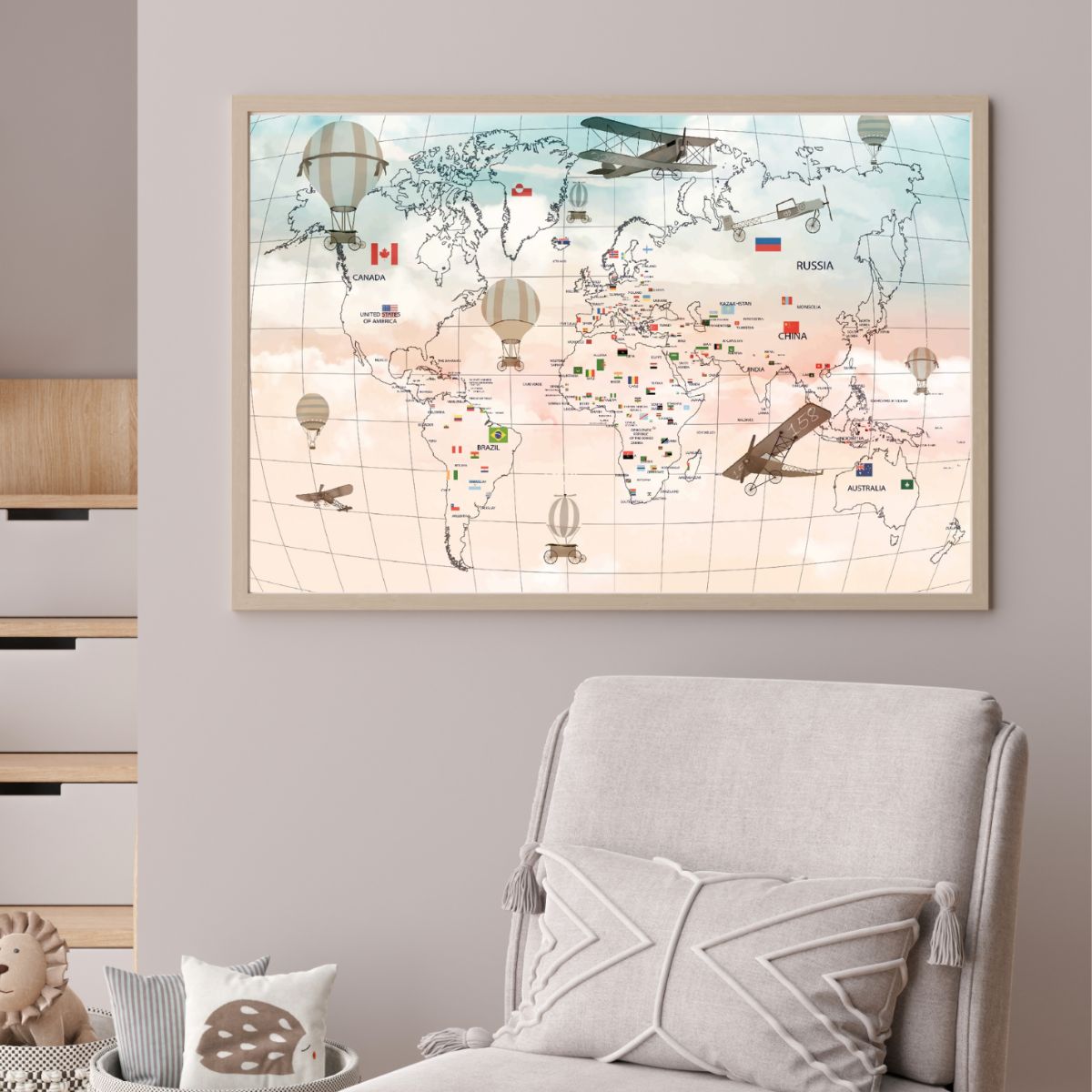 Tablou Decorativ Camera Copilului - Harta Lumii pe Panza de Canvas