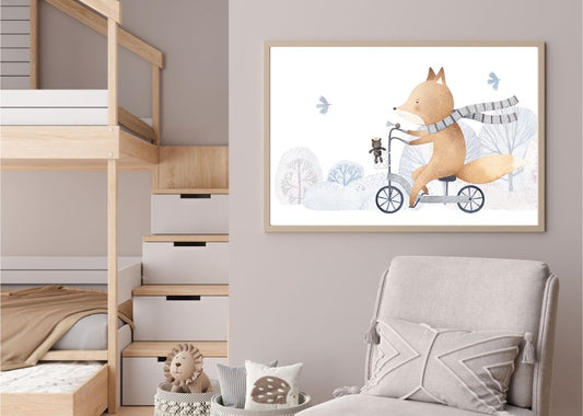 Tablou Decorativ 'Pedalând prin Vis de Iarnă' - Element Decorativ Inspirațional pentru Camera Copilului