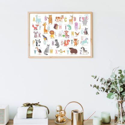 Tablou Decorativ Camera Copilului - Alfabetul cu animale pe Panza de Canvas