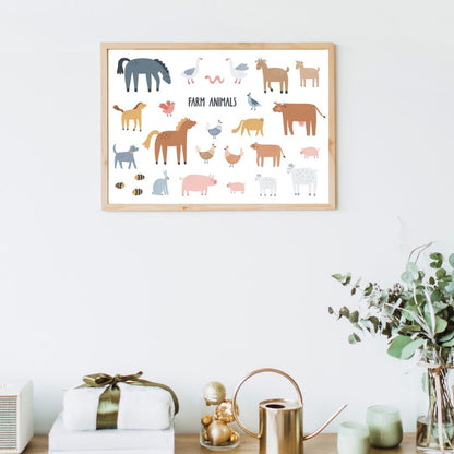 Tablou Decorativ Camera Copilului - Animale de la ferma pe Panza de Canvas