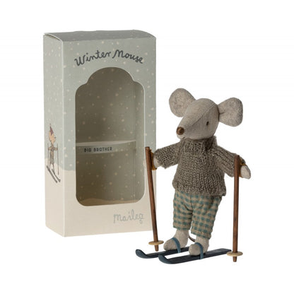 Soricel Maileg Winter Mouse with Ski Set Big Brother
