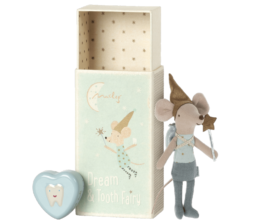 Jucarie textila - Tooth fairy mouse in matchbox - blue - Maileg - ziani.ro ziani.ro Maileg